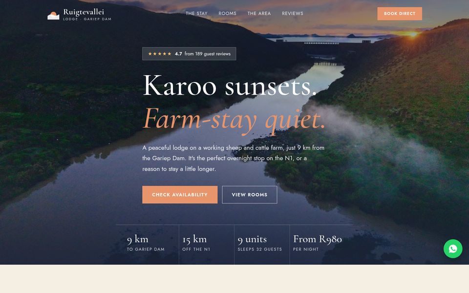 Ruigtevallei Lodge website