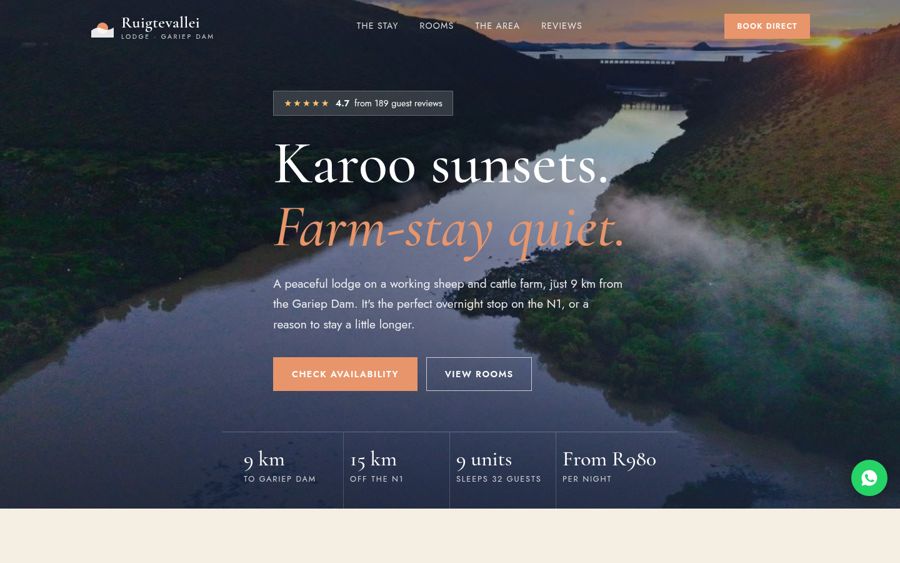 Ruigtevallei Lodge website